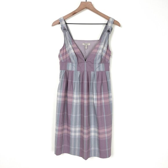 Burberry Tartan Plaid Pleated Mini Midi Dress Sleeveless Pinafore Overall Preppy - Picture 1 of 7